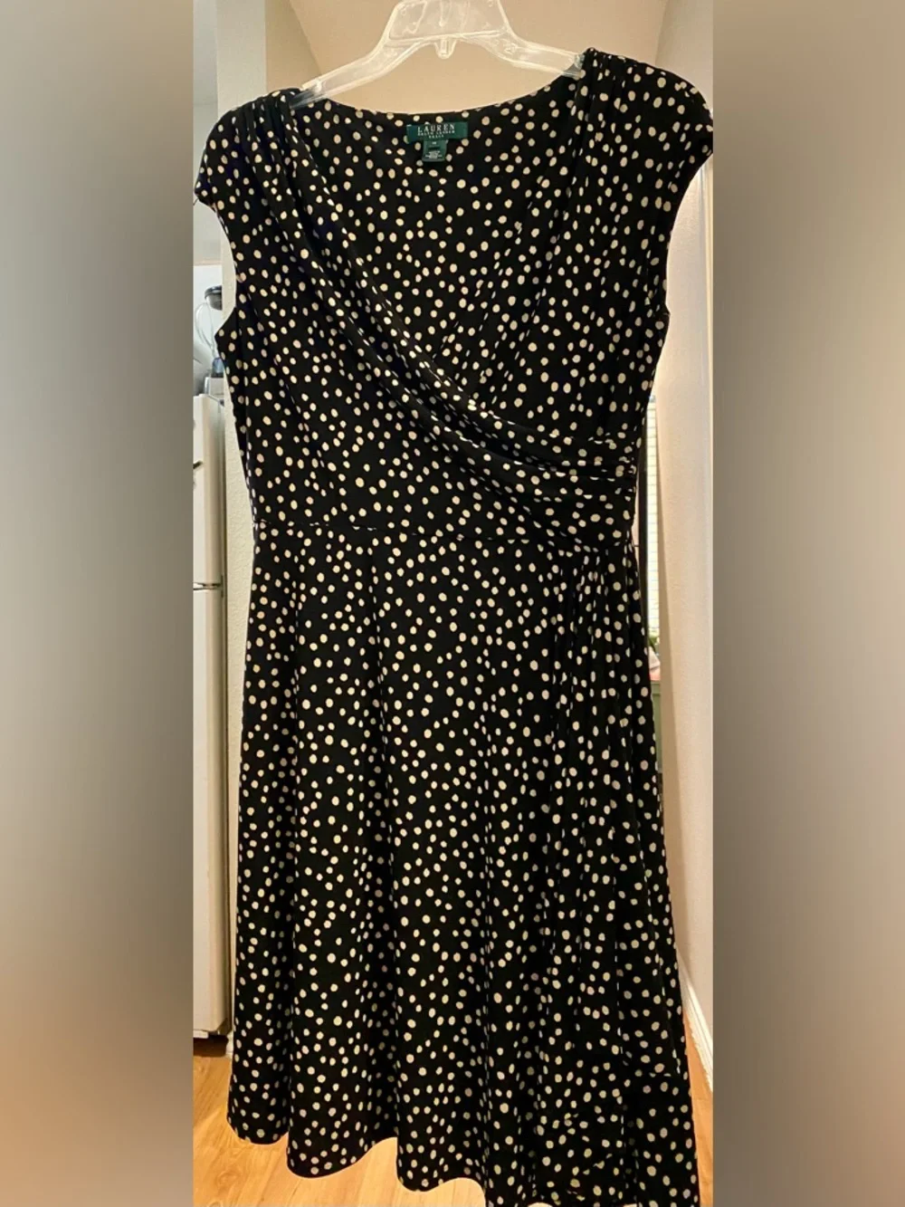 Lauren Ralph Lauren Black and White Polka Dot Midi Dress - Size 14 - EUC! - Picture 2 of 5